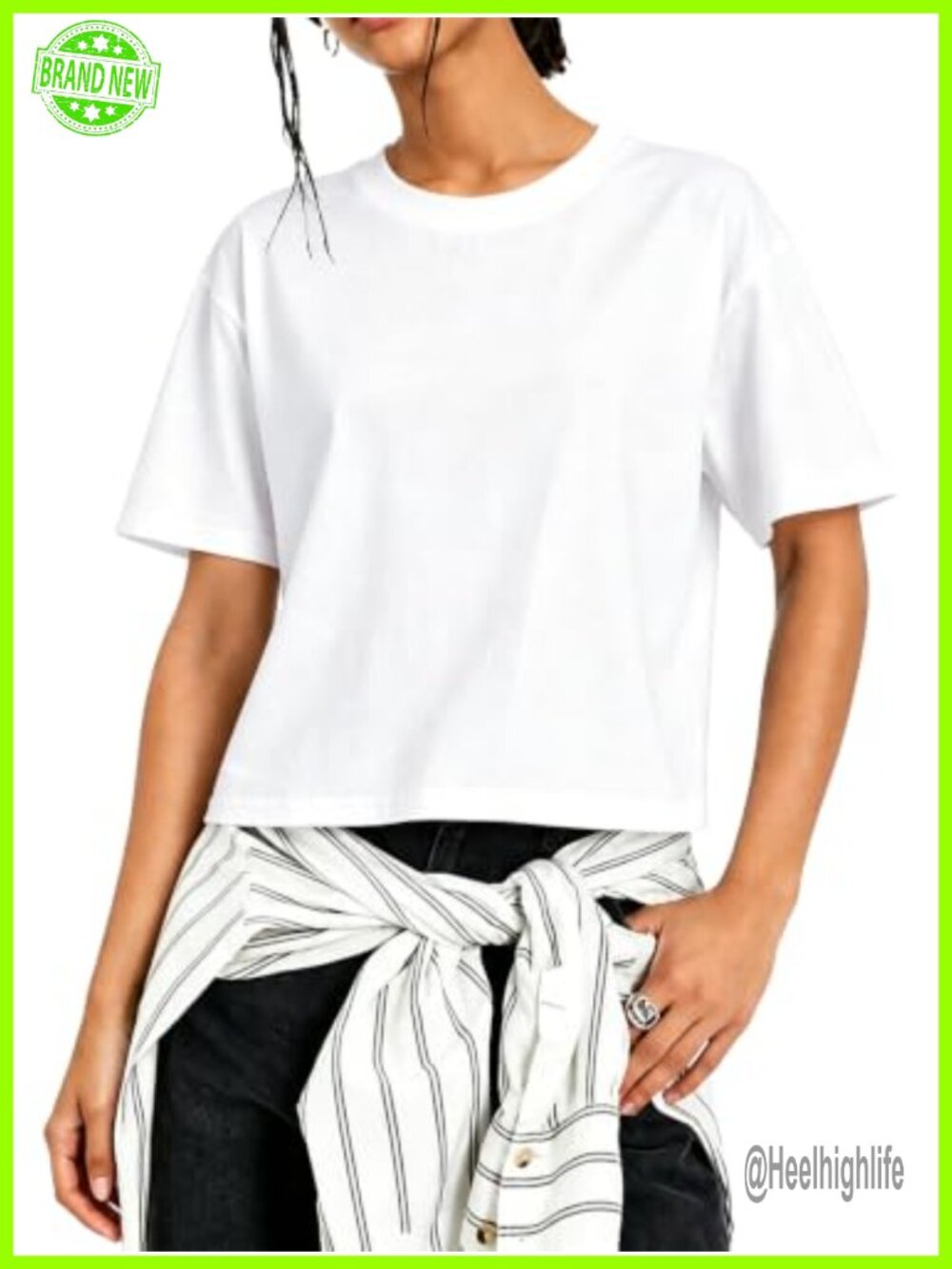 HOTIAN Womens Short Sleeve Cotton Cropped T Shirt Boxy Loose Fit Summer Top